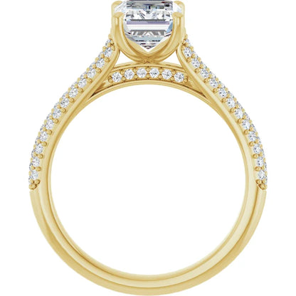 Emerald Yellow Gold Pave Lab Diamond Engagement Ring 