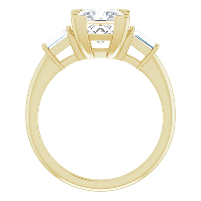 Princess Yellow Gold Baguette Accent Lab Diamond Engagement Ring