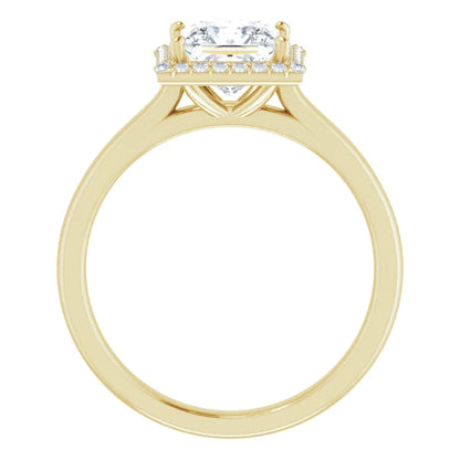 Princess Halo Solitaire Lab Diamond Engagement Ring Yellow Gold. 