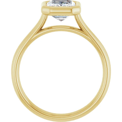 Emerald Yellow Gold Bezel Solitaire Lab Diamond Engagement Ring 
