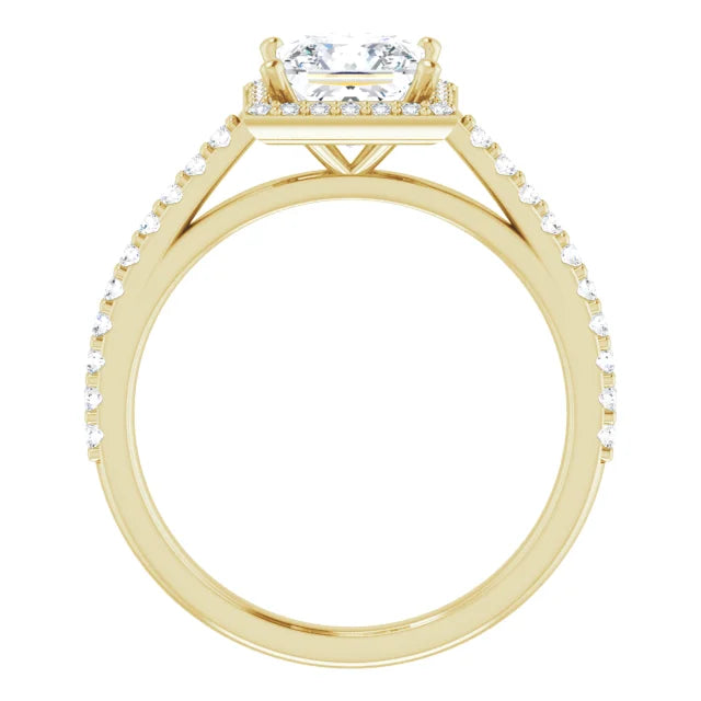 Princess Yellow Gold Halo Lab Diamond Engagement Ring 