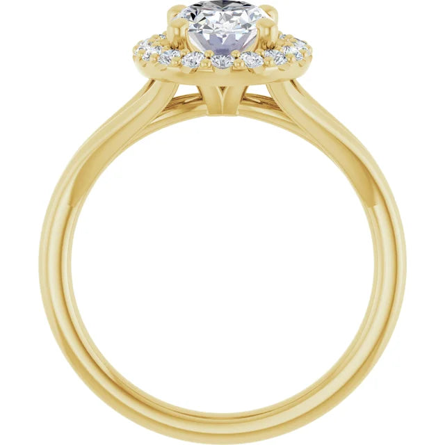 Oval Yellow Gold Halo Solitaire Split Band Lab Diamond Engagement Ring 
