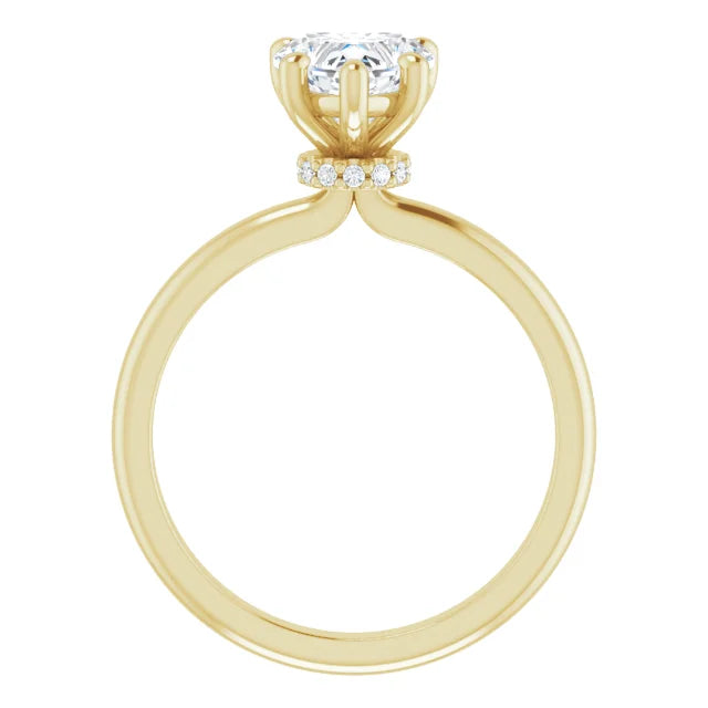 Heart Cut Yellow Gold Low Hidden Halo Solitaire Engagement Ring