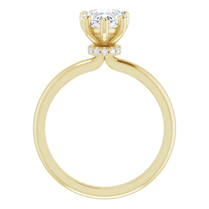 Heart Cut Yellow Gold Low Hidden Halo Solitaire Engagement Ring