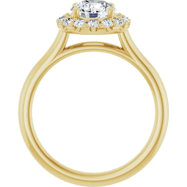 Round Brilliant Halo Solitaire Yellow Gold Lab Diamond Engagement Ring 