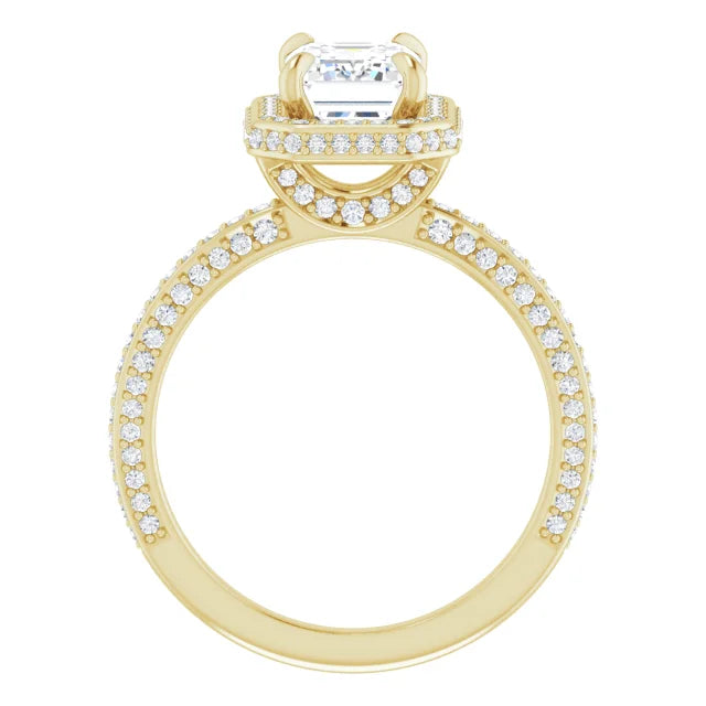 Emerald Yellow Gold Halo Pave Style Lab Diamond Engagement Ring 