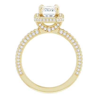 Emerald Yellow Gold Halo Pave Style Lab Diamond Engagement Ring 