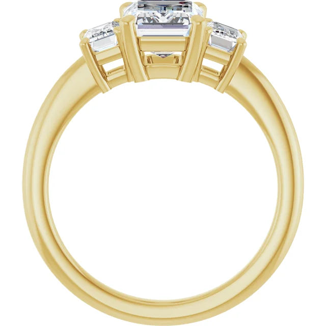 Emerald Yellow Gold Tri Stone Lab Diamond Engagement Ring