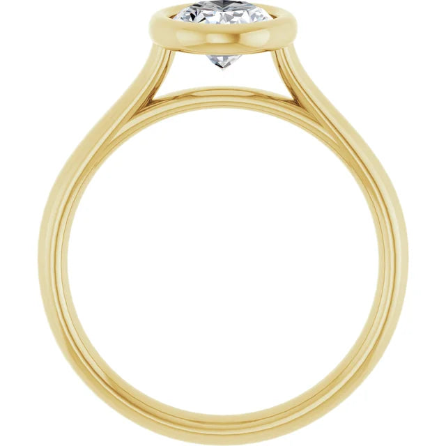 Oval Yellow Gold Bezel Solitaire Lab Diamond Engagement Ring 