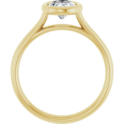 Oval Yellow Gold Bezel Solitaire Lab Diamond Engagement Ring 