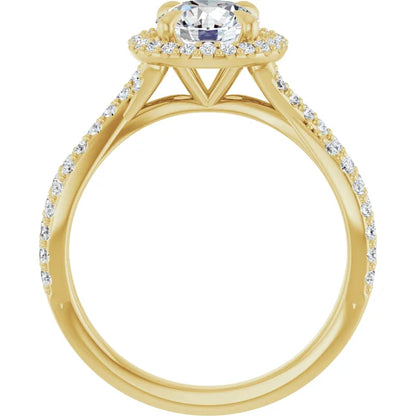 Round Brilliant Yellow Gold Twist Band Halo Lab Diamond Engagement Ring  