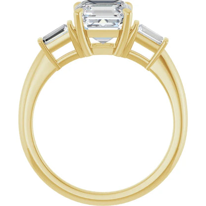 Asscher Yellow Gold Baguette Accent Lab Diamond Engagement Ring 