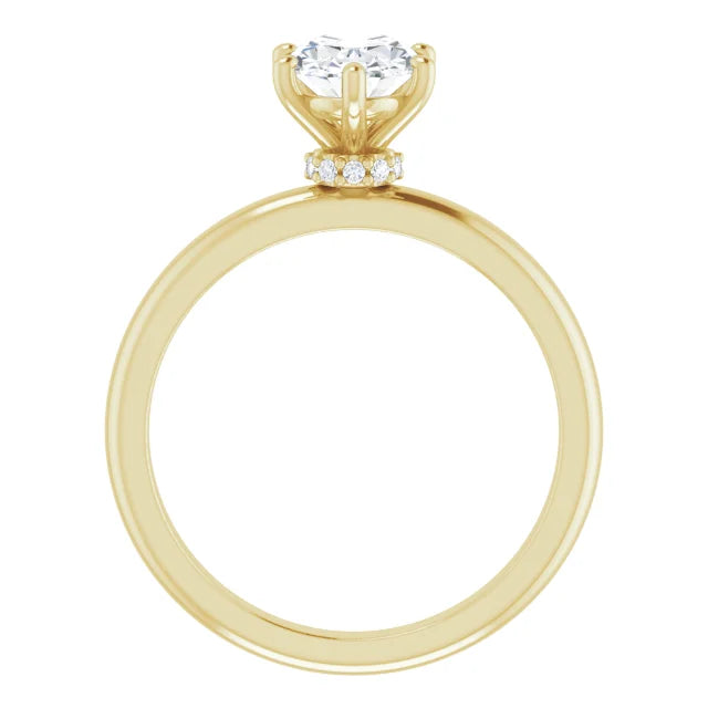 Oval Cut Yellow Gold Low Hidden Halo Solitaire Engagement Ring