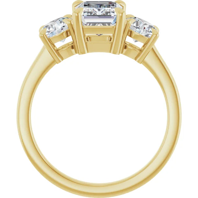 Emerald Yellow Gold Tri Stone Lab Diamond Engagement Ring 