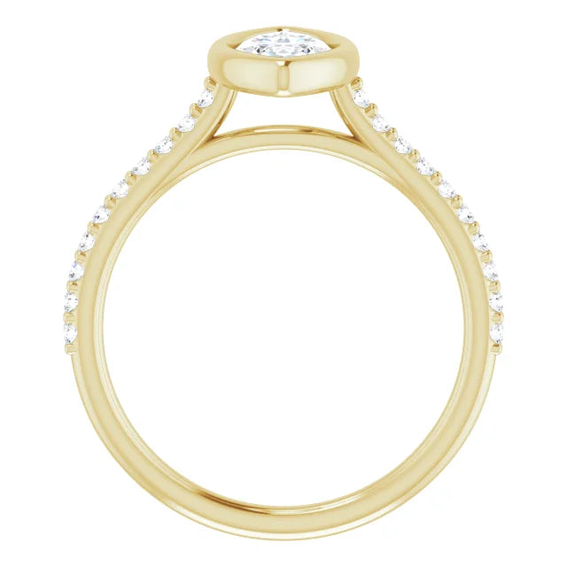 Marquise Yellow Gold Bezel Pave Lab Diamond Engagement Ring 