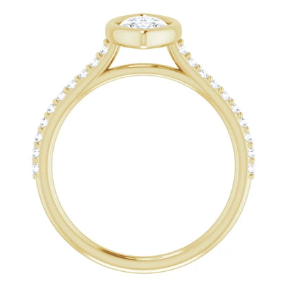 Marquise Yellow Gold Bezel Pave Lab Diamond Engagement Ring 