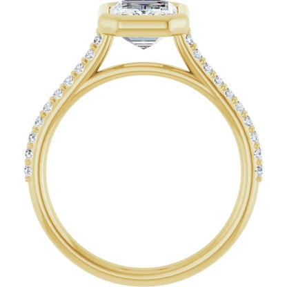 Emerald Yellow Gold Bezel Pave Lab Diamond Engagement Ring 