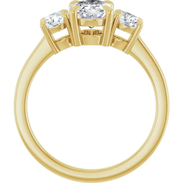 Oval Yellow Gold Tri Stone Lab Diamond Engagement Ring 