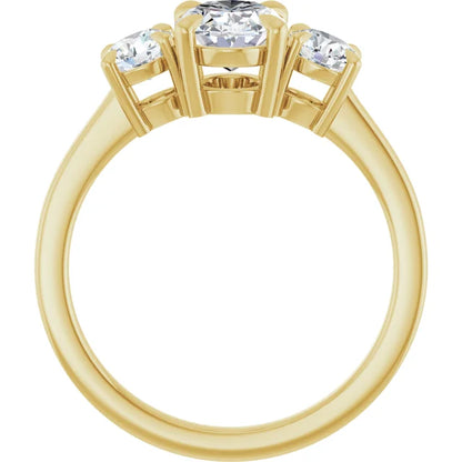 Oval Yellow Gold Tri Stone Lab Diamond Engagement Ring 