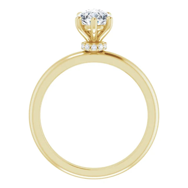 Pear Cut Yellow Gold Low Hidden Halo Solitaire Engagement Ring