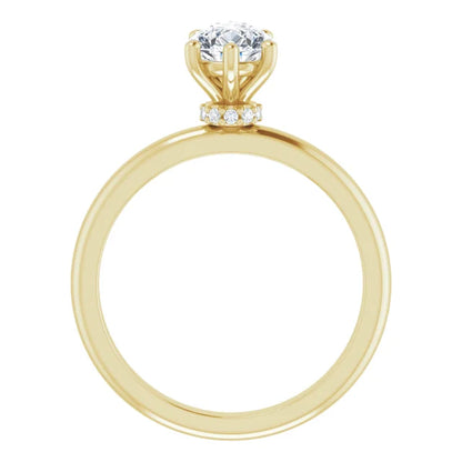 Pear Cut Yellow Gold Low Hidden Halo Solitaire Engagement Ring