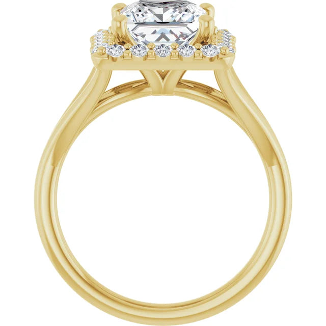 Princess Yellow Gold Halo Solitaire Split Band Lab Diamond Engagement Ring 