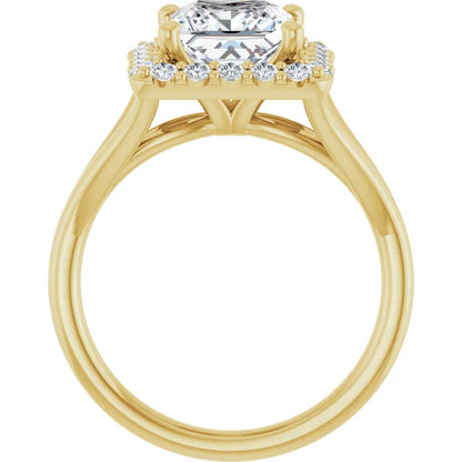 Princess Yellow Gold Halo Solitaire Split Band Lab Diamond Engagement Ring 
