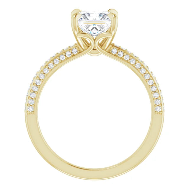 Princess Yellow Gold Pave Lab Diamond Engagement Ring 