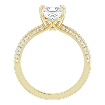 Princess Yellow Gold Pave Lab Diamond Engagement Ring 