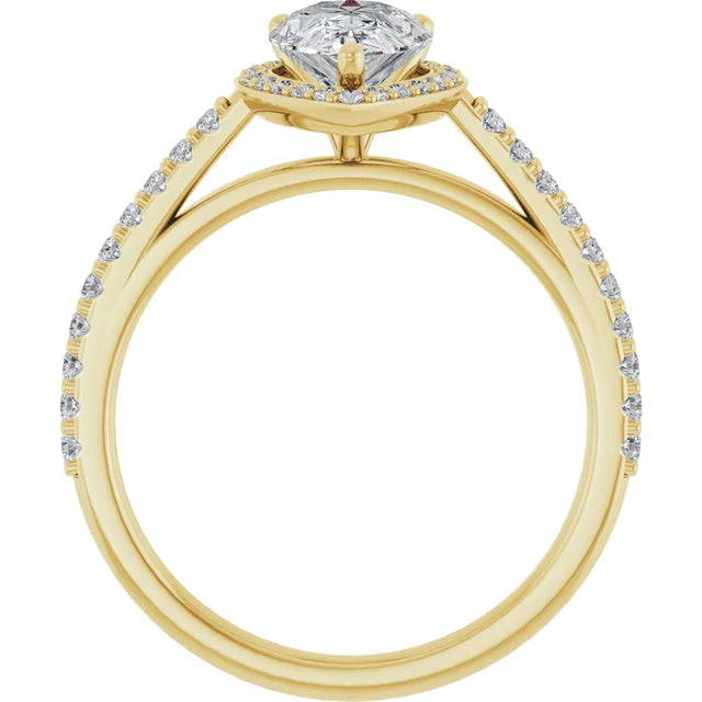 Pear Yellow Gold Halo Lab Diamond Engagement Ring 