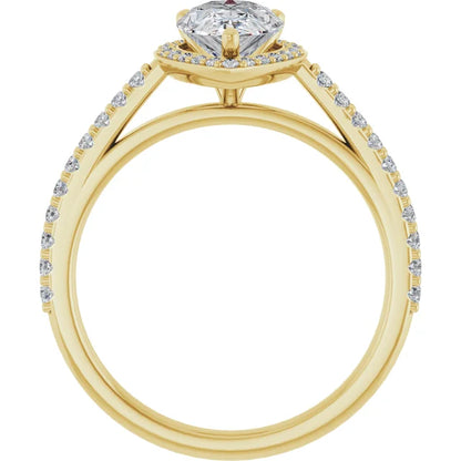 Pear Yellow Gold Halo Lab Diamond Engagement Ring 