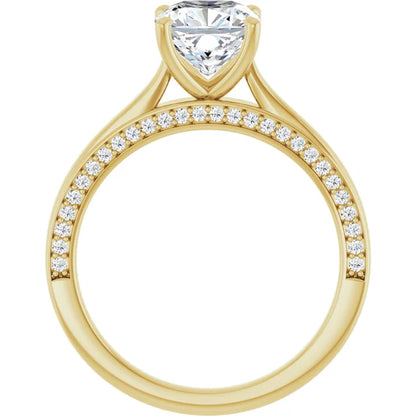 Cushion Yellow Gold Solitaire & Hidden Diamond Band Engagement Ring