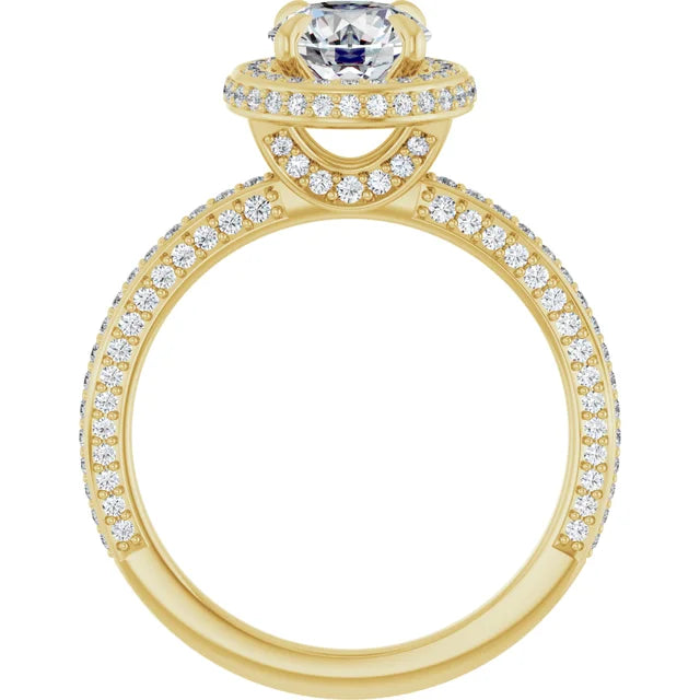 Round Brilliant Yellow Gold Halo Pave Style Lab Diamond Engagement Ring 