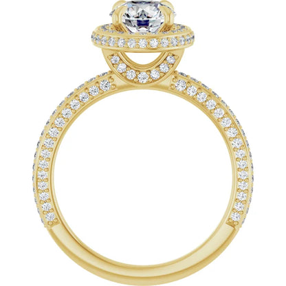 Round Brilliant Yellow Gold Halo Pave Style Lab Diamond Engagement Ring 
