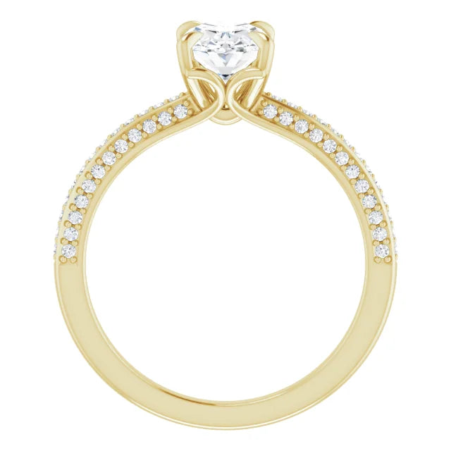 Oval Yellow Gold Pave Lab Diamond Engagement Ring 
