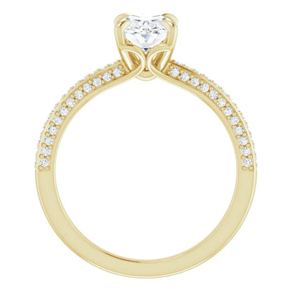Oval Yellow Gold Pave Lab Diamond Engagement Ring 