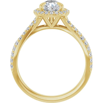 Pear Yellow Gold Twist Band Halo Lab Diamond Engagement Ring  