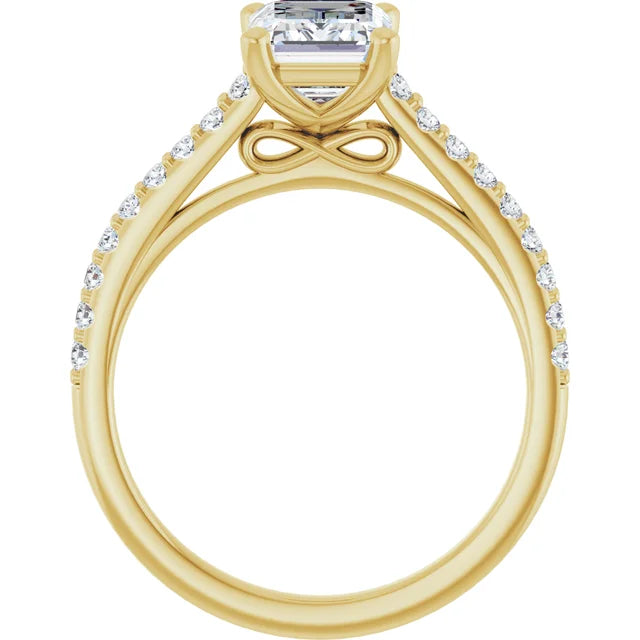 Emerald Yellow Gold Pave Style Lab Diamond Engagement Ring 