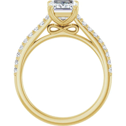 Emerald Yellow Gold Pave Style Lab Diamond Engagement Ring 