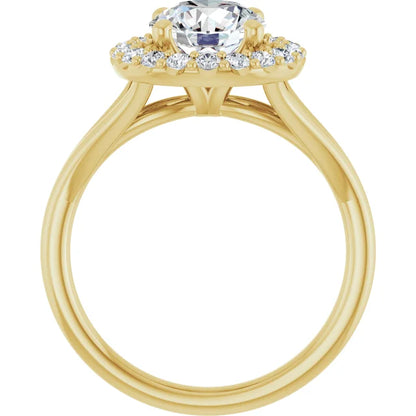 Round Brilliant Yellow Gold Halo Solitaire Split Band Lab Diamond Engagement Ring 