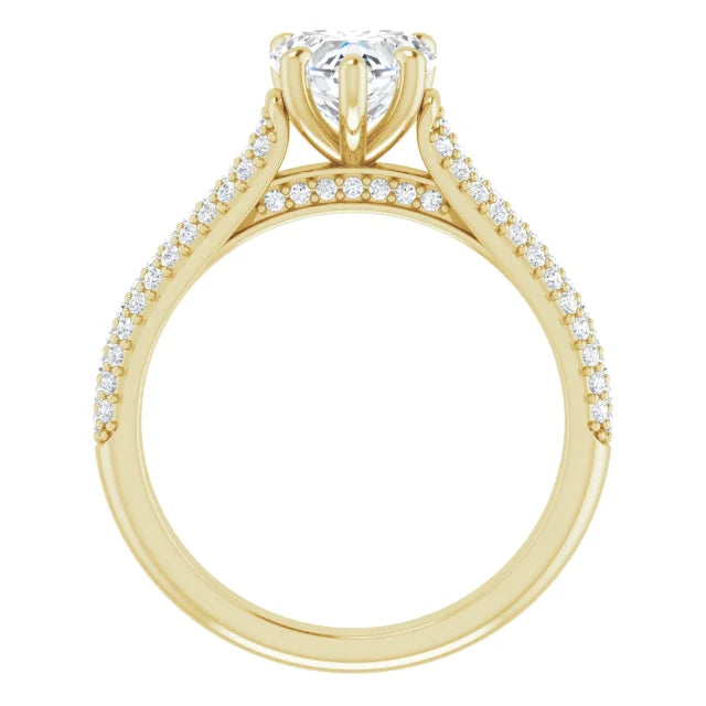 Heart Yellow Gold Pave Lab Diamond Engagement Ring 