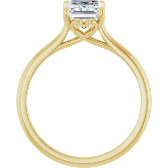 Emerald Yellow Gold Four Claw Solitaire Lab Diamond Engagement Ring 