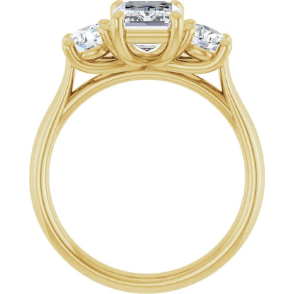 Emerald Yellow Gold Tri Stone Lab Diamond Engagement Ring