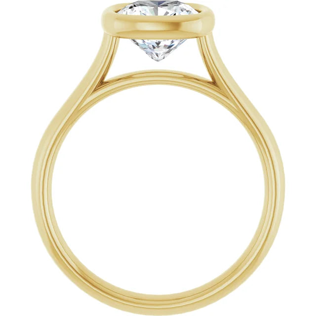 Cushion Yellow Gold Bezel Solitaire Lab Diamond Engagement Ring 