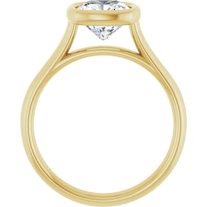 Cushion Yellow Gold Bezel Solitaire Lab Diamond Engagement Ring 