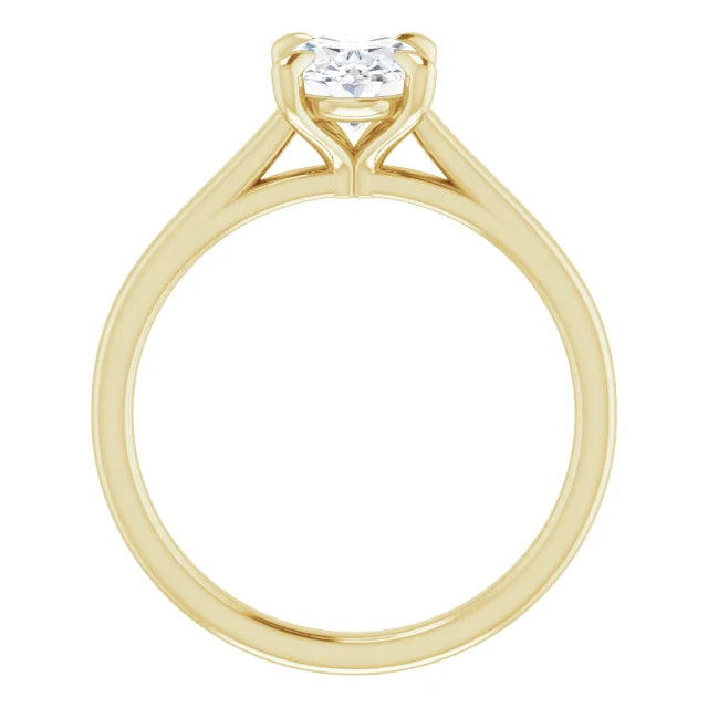 Oval Yellow Gold Four Claw Solitaire Lab Diamond Engagement Ring 