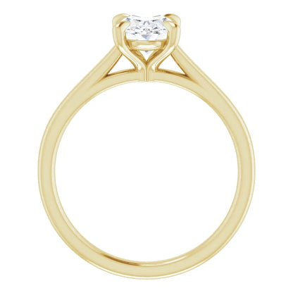 Oval Yellow Gold Four Claw Solitaire Lab Diamond Engagement Ring 