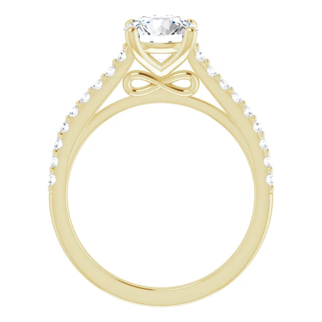Round Brilliant Yellow Gold Pave Style Lab Diamond Engagement Ring 