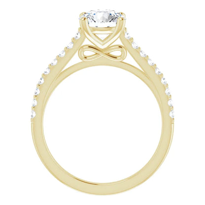 Round Brilliant Yellow Gold Pave Style Lab Diamond Engagement Ring 