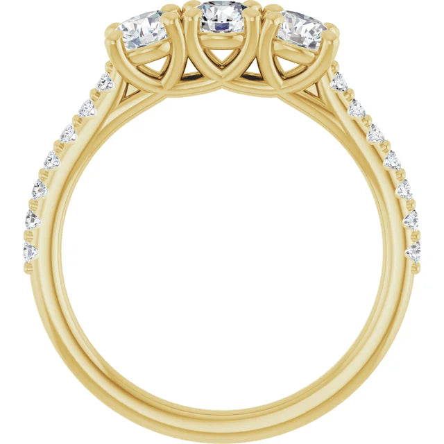 Round Brilliant Yellow Gold Tri Stone Lab Diamonds Engagement Ring 